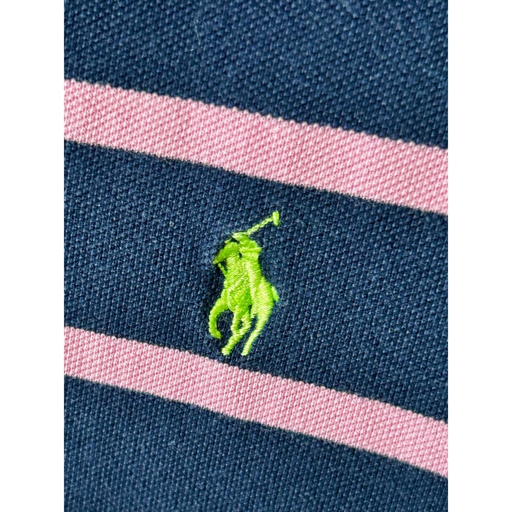 Polo Ralph Lauren Mens XL Navy Blue Pink Striped Short Sleeve Polo Shirt Green - Picture 3 of 4